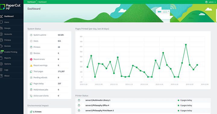 PaperCut Admin Dashboard | Clarity Copiers High Wycombe